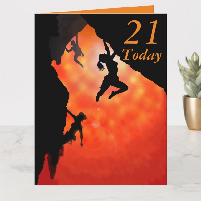 21st Birthday rock climbers art card (Small Plant)