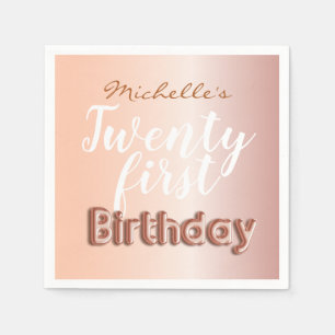 21st Birthday Rose Gold Balloon Text  Napkin