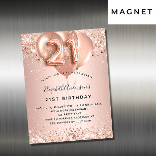 21st birthday rose gold balloons invitation magnet