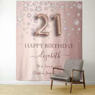 21st birthday rose gold blush diamonds friends tapestry