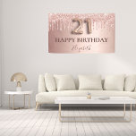 21st birthday rose gold blush glitter drips banner<br><div class="desc">Elegant, classic, glamourous and girly for a 21st birthday party. Rose gold and blush pink, gradient background. Decorated with rose gold, pink faux glitter drips, paint dripping look. Personalize and add a name. With the text: Happy Birthday plus the birthday girls name. The text is written with a modern dark...</div>