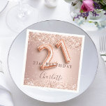 21st birthday rose gold blush glitter name napkin<br><div class="desc">Elegant, classic, glamourous and girly for a 21st birthday party. Rose gold and blush gradient background. Decorated with rose gold, faux glitter, sparkles. Personalize and add a name. The name is written with a modern dark rose coloured hand lettered style script. Number 21 is written with a balloon style font....</div>