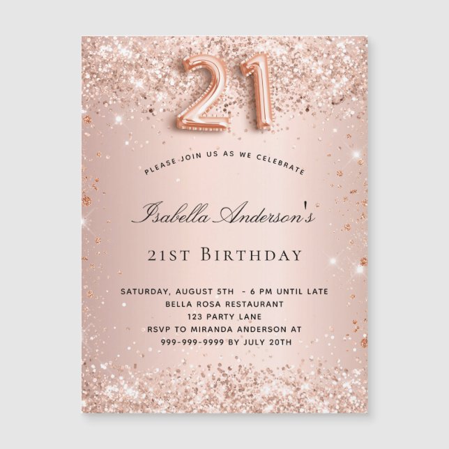 21st birthday rose gold blush magnet invitation (Front)