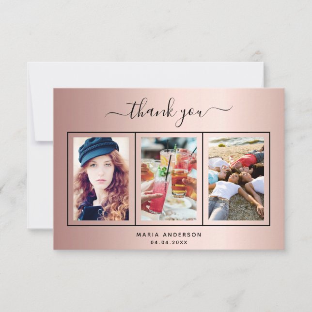 21st birthday rose gold blush photo thank you card (Front)