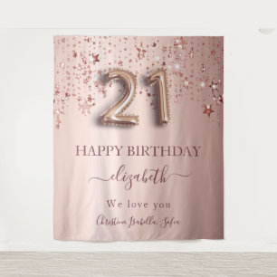 21st birthday rose gold blush stars friends tapestry
