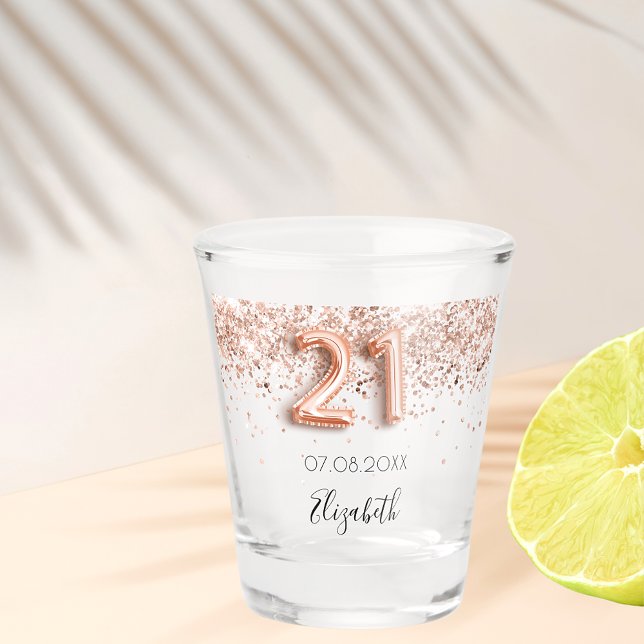21st birthday rose gold confetti name shot glass (Creator Uploaded)