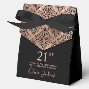 21st Birthday Rose Gold Damask Thank You Favor Box