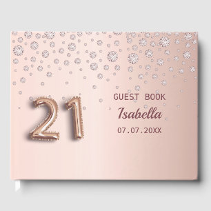 21st birthday rose gold diamonds elegant glam guest book