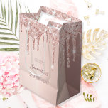 21st birthday rose gold glitter drips blush medium gift bag<br><div class="desc">A gift bag for a girly and glamourous 21st birthday.  A faux rose gold background with an elegant faux rose gold glitter drips,  paint drip look. The text: The name is written in dark rose gold with a modern hand lettered style script. Tempate for a date and age 21.</div>