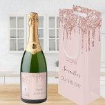 21st birthday rose gold glitter drips name wine gift bag<br><div class="desc">A gift bag for a girly and glamourous 21st birthday. A rose gold, pink background with faux rose gold glitter drip, paint dripping look. The text: The name is written in dark rose gold with a modern hand lettered style script. Personalize and add a date, age 21 and a name....</div>