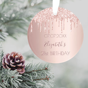 21st birthday rose gold glitter drips pink 21 ornament