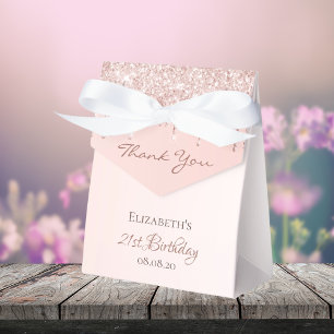 21st Birthday rose gold glitter glam thank you Favor Box