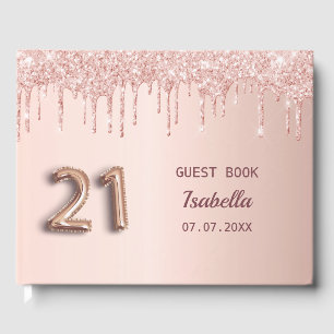 21st birthday rose gold glitter pink balloon font guest book