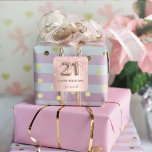 21st birthday rose gold glitter pink balloon style square sticker<br><div class="desc">Elegant, classic, glamourous and girly for a 21st birthday party. Rose gold and blush pink, gradient background. Decorated with rose gold, pink faux glitter drips, paint dripping look. Personalize and add a name. With the text: Happy Birthday. The text is written with a modern dark rose coloured hand lettered style...</div>