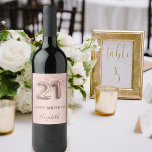21st birthday rose gold glitter pink balloon style wine label<br><div class="desc">Elegant, classic, glamourous and girly for a 21st birthday party. Rose gold and blush pink, gradient background. Decorated with rose gold, pink faux glitter drips, paint dripping look. Personalize and add a name. With the text: Happy Birthday. The text is written with a modern dark rose coloured hand lettered style...</div>