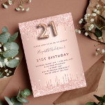 21st Birthday rose gold glitter pink luxury Invitation<br><div class="desc">A modern, stylish and glamourous invitation for a 21st birthday party. A faux rose gold metallic looking background with an elegant faux rose gold glitter drip, paint drip look. The name is written with a modern dark rose gold coloured hand lettered style script. Personalize and add your party details. Number...</div>