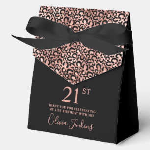 21st Birthday Rose Gold Leopard Print Thank You Favor Box