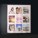 21st birthday rose gold pink photo collage tapestry<br><div class="desc">For a 21st birthday, celebrating her life with a collage of 8 of your photos of her friends, family, interest or pets. Personalize and add her name, age 21 and a date. Date of birth or the date of the birthday party. Pink and purple coloured letters. Girly and trendy rose...</div>