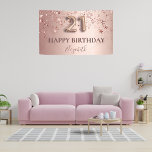 21st birthday rose gold pink stars balloon script banner<br><div class="desc">Elegant, classic, glamourous and girly for a 21st birthday party. Rose gold and blush pink, gradient background. Decorated with rose gold and pink stars. Personalize and add a name. With the text: Happy Birthday. The name is written with a modern dark rose coloured hand lettered style script. Number 21 is...</div>