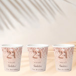 21st birthday rose gold sparkles paper cups<br><div class="desc">For a glamorous and girly 21st birthday party.  A rose gold gradient background. On the front and the back: Personalize and add a name and a date.   Decorated with sparkles. Nr 21 is written with a balloon style font.</div>