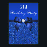 21st Birthday Royal Blue Sequins Bow and Diamond Invitation<br><div class="desc">Woman's 21st birthday party invitations personalized custom template. Elegant custom royal blue 21 years old Birthday Party celebration invitations for women with a pretty royal blue printed sequins pattern, cute royal blue bows and ribbons images and printed image bling jewels diamonds / rhinestones. These sophisticated, fashionable, feminine, classy, stylish, glamourous...</div>