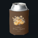 21st Birthday Rustic Boho Pumpkin Fall Foliage Can Cooler<br><div class="desc">Elegant watercolor orange pumpkins are nestled in a variety of fall foliage and flowers. A dark,  rich brown background frames it to perfection. Perfect for an autumn celebration.</div>