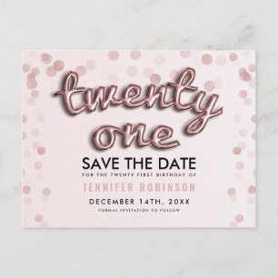 21st Birthday Save The Date Rose Gold Blush Pink Announcement Postcard