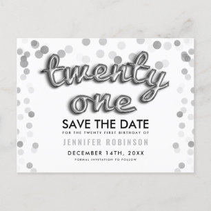21st Birthday Save The Date Silver Balloon Glitter Announcement Postcard