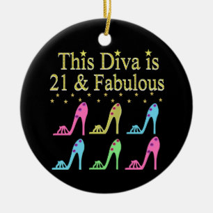 21ST BIRTHDAY SHOE QUEEN DESIGN CERAMIC ORNAMENT