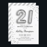 21st Birthday - Silver Balloons Invitation<br><div class="desc">21st birthday party invitation. Elegant design in faux glitter silver. Invite card features silver number 21 balloons and script font. Perfect for a stylish bday celebration. Message me if you need custom age.</div>