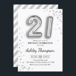 21st Birthday - Silver Balloons Invitation<br><div class="desc">21st birthday party invitation. Elegant design in faux glitter silver. Invite card features silver number 21 balloons and script font. Perfect for a stylish bday celebration. Message me if you need custom age.</div>