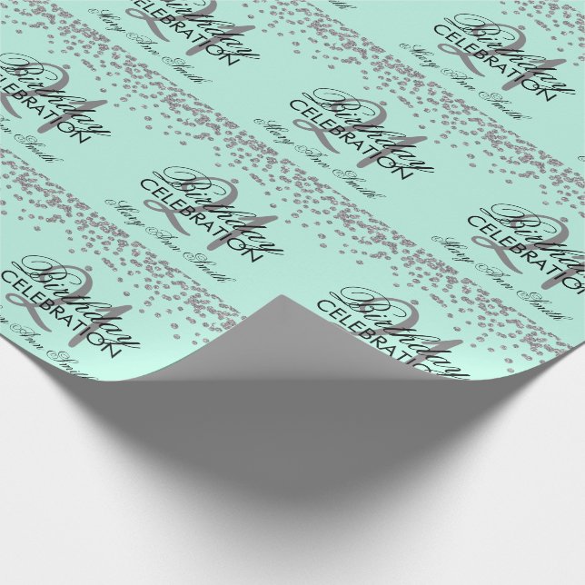 21st Birthday Silver Faux Glitter Confetti Mint Wrapping Paper (Corner)