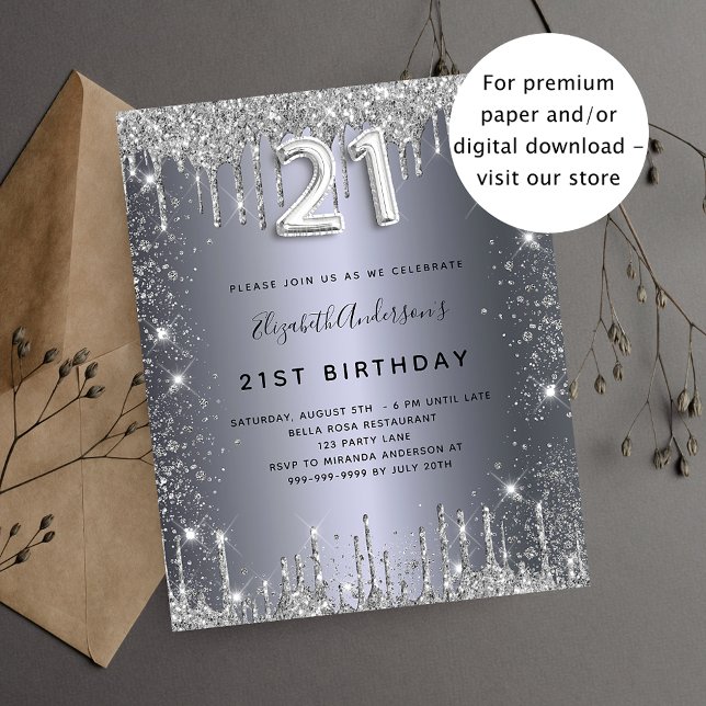 21st birthday silver glitter budget invitation flyer (Creator Uploaded)