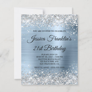 21st Birthday Silver Glitter Pale Blue Invite