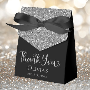 21st Birthday Silver Glitter Thank You Favor Box