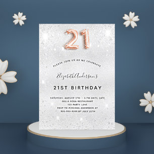 21st birthday silver gold glitter invitation