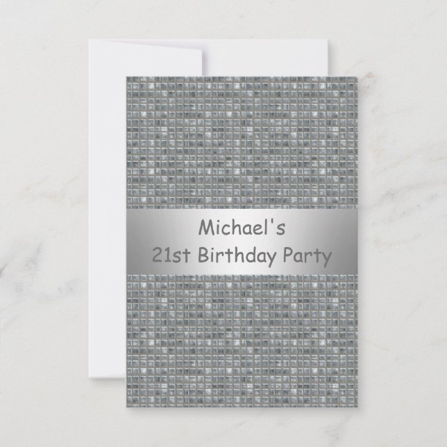 21st Birthday Silver Grey Marle Tile Pattern Invitation (Front)