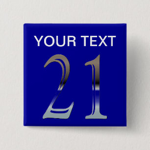 21st Birthday Silver Number 21 2 Inch Square Button