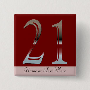 21st Birthday Silver Number 21 2 Inch Square Button