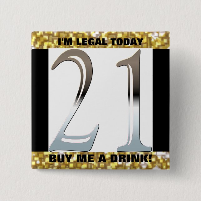 21st Birthday Silver Number 21 2 Inch Square Button (Front)