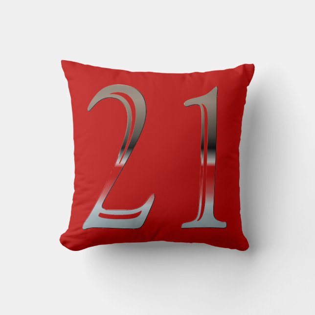 21st Birthday Silver | Number 21 Red and Black Throw Pillow (Front)