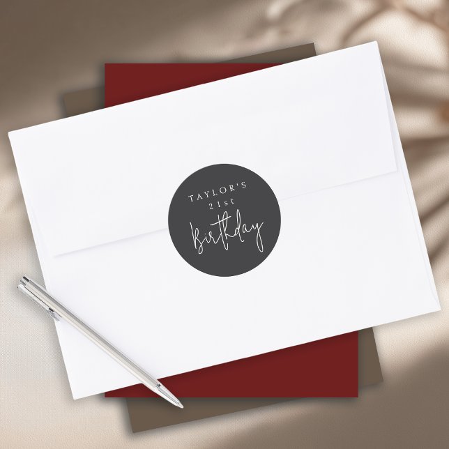 21st Birthday Simple Minimalist Flat Black Classic Round Sticker (Creator Uploaded)