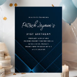 21st Birthday Simple Modern Dark Blue Geometric Invitation<br><div class="desc">Modern and Minimalist Dark Blue 21st Birthday Invitation with a sophisticated neon geometric pattern. Bright white text on the dark blue background really pops.</div>