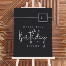 21st Birthday Simple Modern Minimal Flat Black