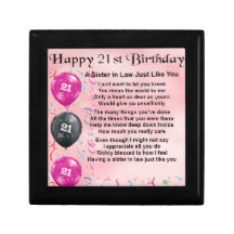 21st Birthday - Sister in Law Poem