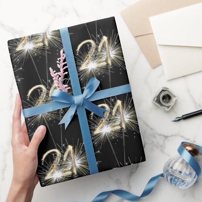 21st Birthday Sparklers on Black   Wrapping Paper (Gifting)