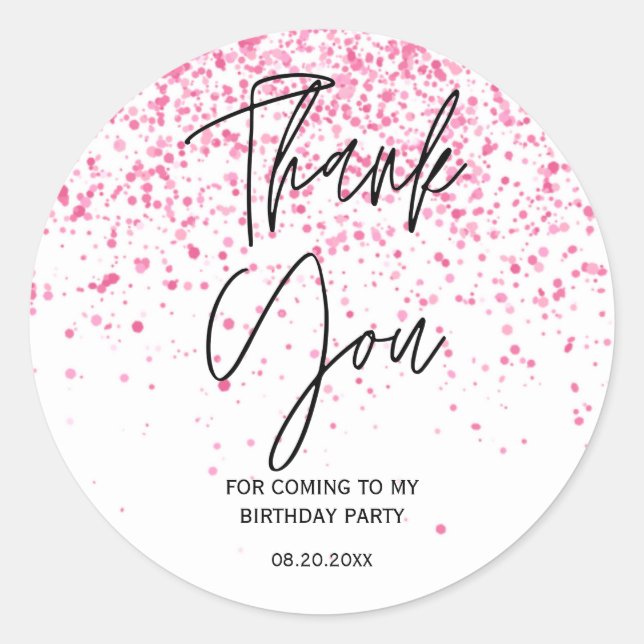 21st Birthday Sparkling Hot Pink Glitter Thank You Classic Round Sticker (Front)