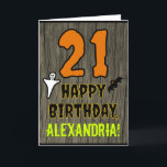 21st Birthday: Spooky Halloween Theme, Custom Name Card<br><div class="desc">The front of this scary and spooky Hallowe'en birthday themed greeting card design features a large number "21" and the message "HAPPY BIRTHDAY, ", plus a customizable name. There are also depictions of a ghost and a bat on the front. The inside features an editable birthday greeting message, or could...</div>