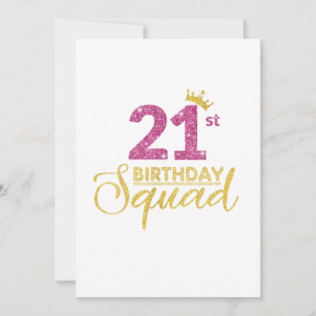 21st Birthday Squad Party Crown Pink Gold Invitation (Front)