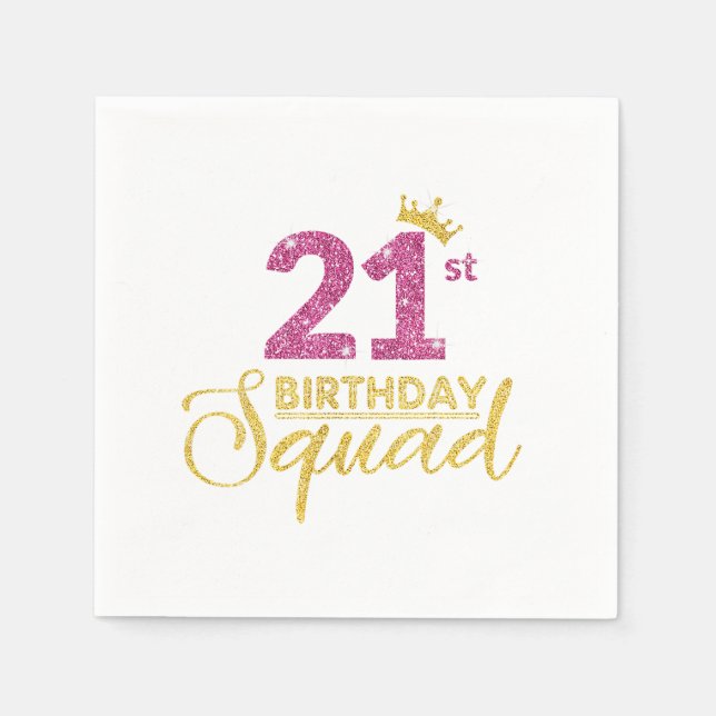 21st Birthday Squad Party Crown Pink Gold Napkin (Front)
